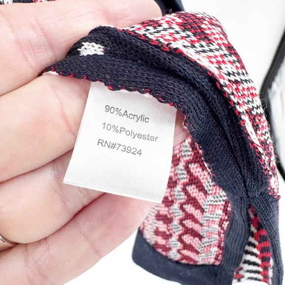 Ming Wang Womens 0X Navy Blue Red White Geometric Stripe Knit Jacket Cardigan - Picture 5 of 7